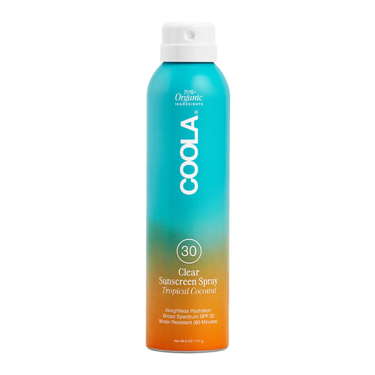 COOLA Organic Sunscreen SPF 30 Sunblock Spray, Dermatologist Tested Skin Care for Daily Protection, Vegan and Gluten Free, Tropical Coconut, 6 Fl Oz
