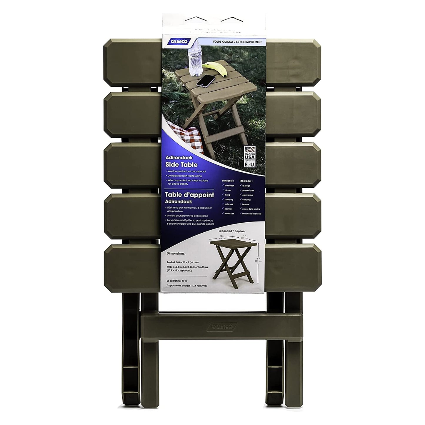 Camco 21045 Small Quick-Folding Adirondack Table, Plastic, Taupe