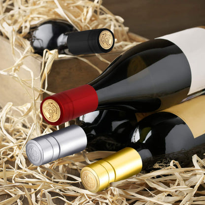 Blulu 200 Pcs Wine Sealer for Bottles PVC Heat Shrink Capsules Bottle Caps for Wine Making Cellars and Home Use (Black,Red,Gold,Silver)