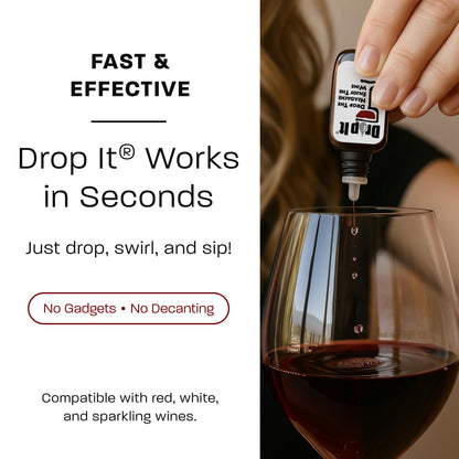 Drop It Wine Drops, Original - 10 mL, 2 Pack - Naturally Reduces Sulfites & Tannins in Red, White & Sparkling Wines - Portable, Easy to Use - Treats Up to 55 Glasses/9 Bottles of Wine Each - USA Made