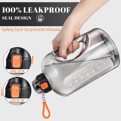 Feeljuly 1 Gallon Water Bottle with Straw, 128 oz Large Water Jug with Times to Drink, Reusable Leak Proof with Handle, 2 Lids BPA Free Big Sports Bottles for Fitness Gym Camping (Grey, 128 Ounces)