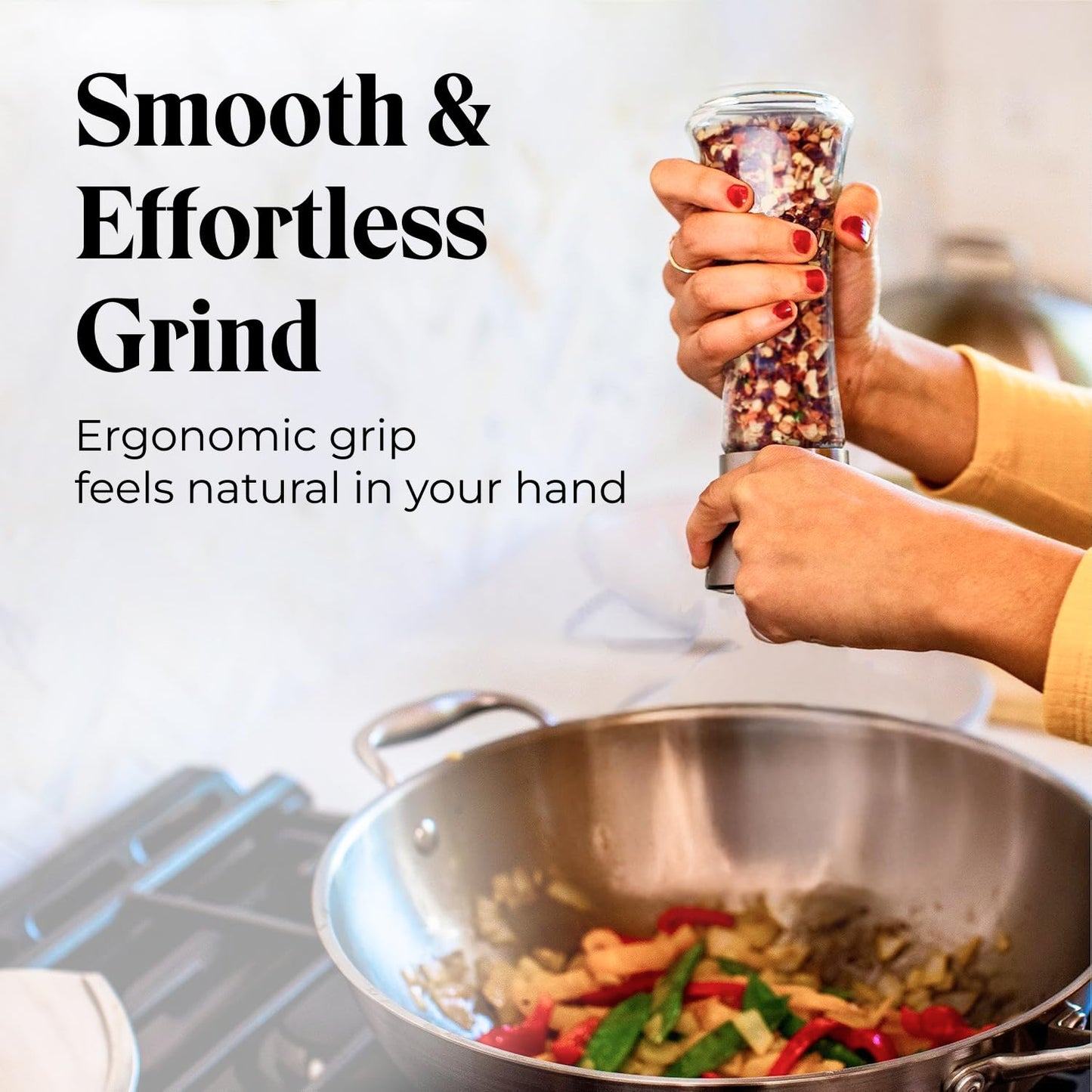 Willow & Everett Salt & Pepper Grinder Set with Stand - Stainless Steel Manual Mills & Holder with Adjustable Coarseness, Refillable Design for Peppercorns & Rock Salt Sold Separately