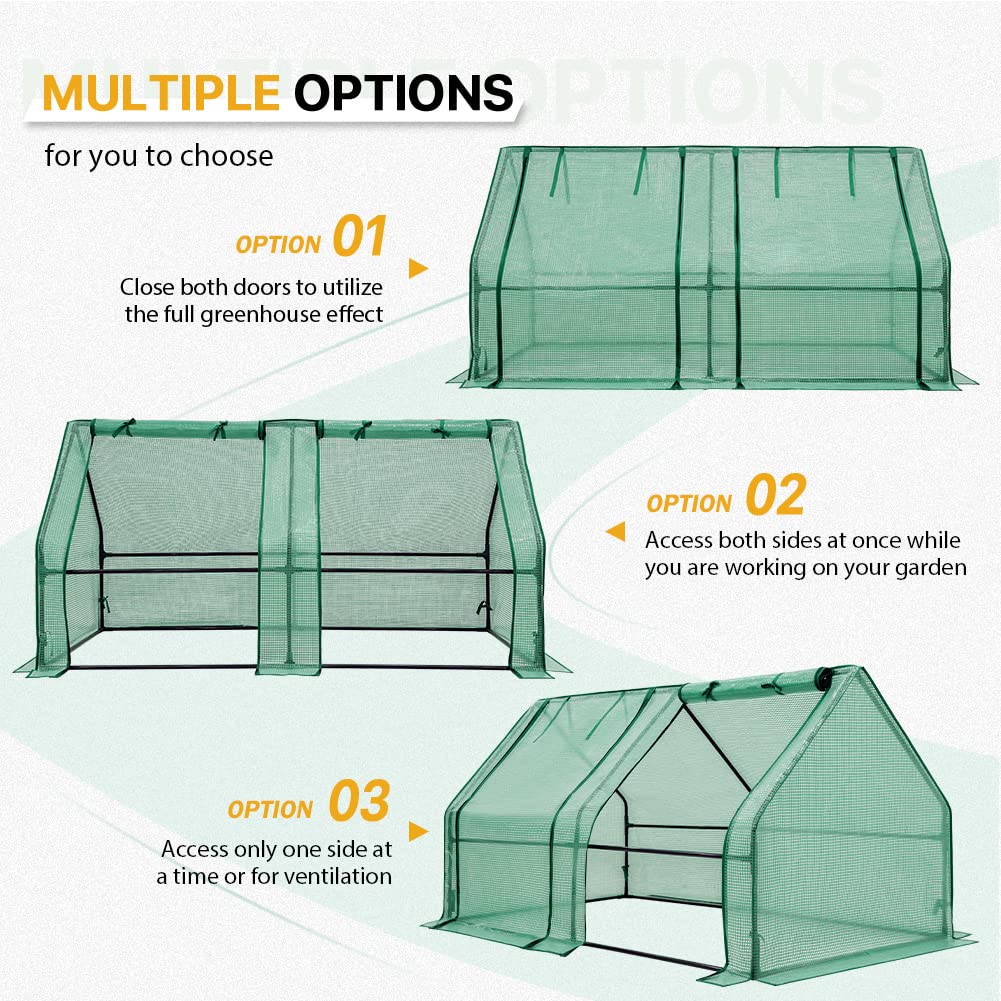 EAGLE PEAK Tunnel Greenhouse Garden Green House with Roll-Up Zipper Doors, Portable, 71"x36"x36", Clear/Green PE Cover