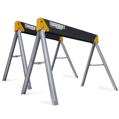 ToughBuilt - Folding Sawhorses/Jobsite Table - Sturdy, Durable, Lightweight, Heavy-Duty, 100% High Grade Steel, 1100lb Capacity, Easy Carry Handle - (TB-C300-2) - 2 Pack