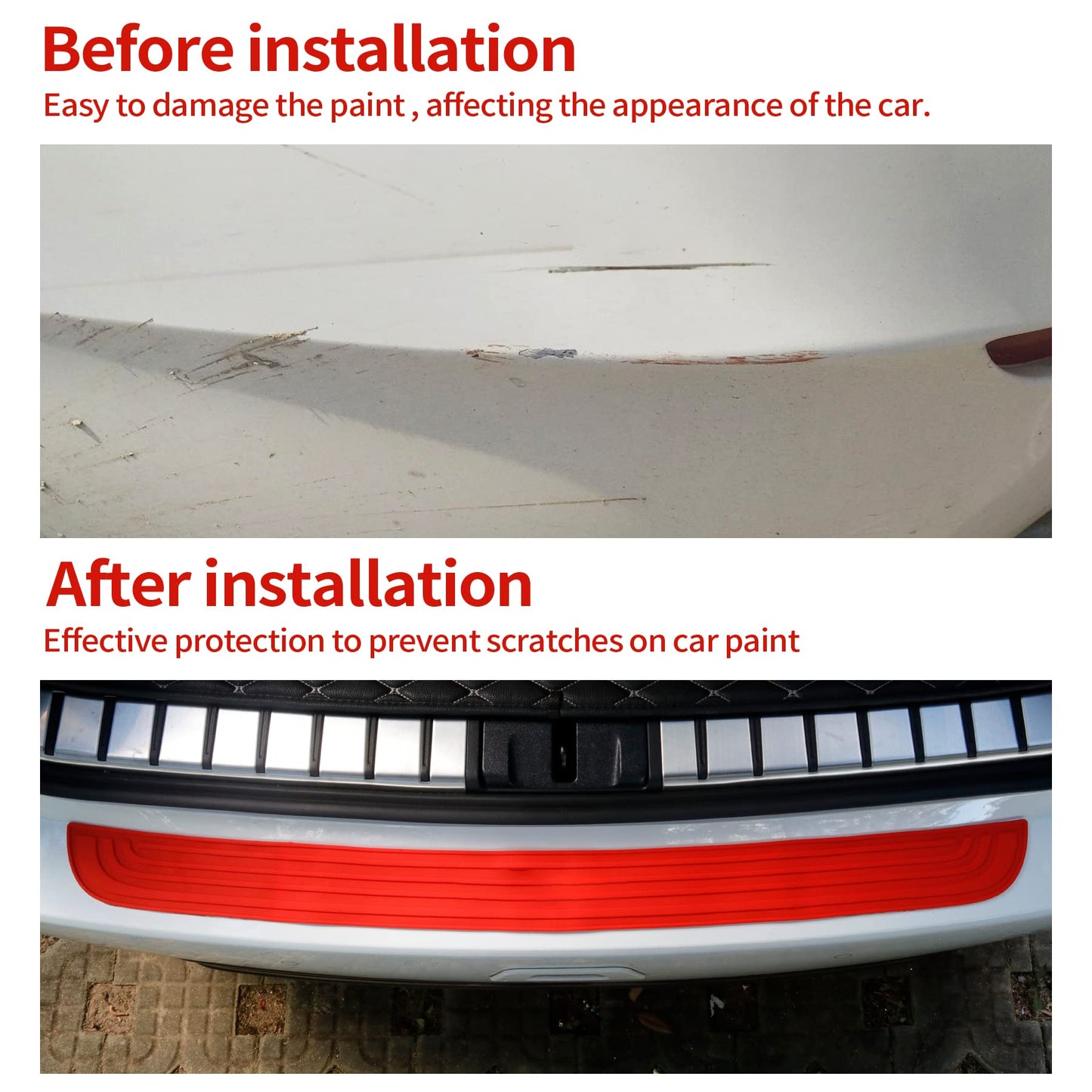 SINGARO Car Rear Bumper Protector, 35.5inch x2.75inch Car/SUV Universal Rubber Anti-Scratch Trunk Exterior Accessories（Red）