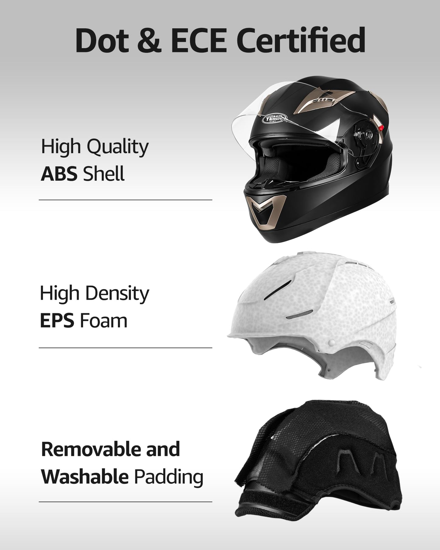 YEMA Motorcycle Full Face Helmet DOT Approved Helmet YM-829 Motorbike Moped Street Bike Racing Casco Moto Helmet with Sun Visor for Adult,Youth Men and Women - Matte Black,M