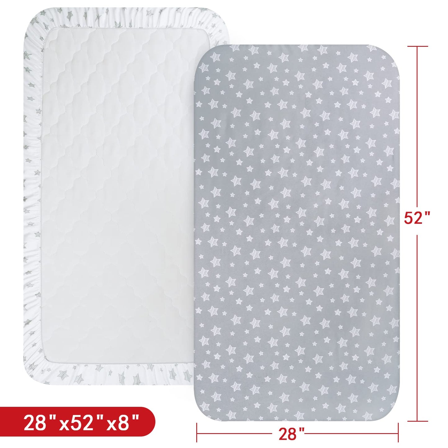 Crib Sheets for Boys or Girls 2 Pack, Fitted Crib Sheet for Standard Size Crib and Toddler Mattresses, Soft and Breathable Material, Grey & White