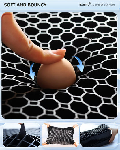 Enlarged 19.7" Gel Seat Cushion, Egg Gel Chair Pads for Wheelchair Pressure Coccyx Sciatica Pain Relief, Cooling Desk Seat Cushion for Kayak, Car, Office Chair Long Sitting[Black]