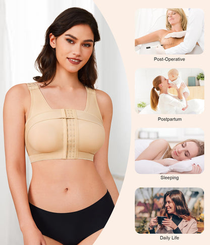 BRABIC Women's Front Closure Bra Post-Surgery Posture Corrector Shaper Tops with Breast Support Band (Beige, M)