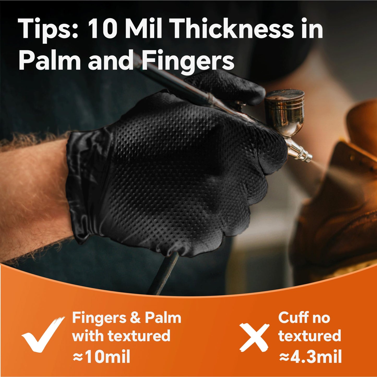 UYKKE 10mil Nitrile Gloves Thick,Industrial Disposable Gloves with Diamond Textured,Heavy Duty Mechanic Glove,Latex Free (100, Large)