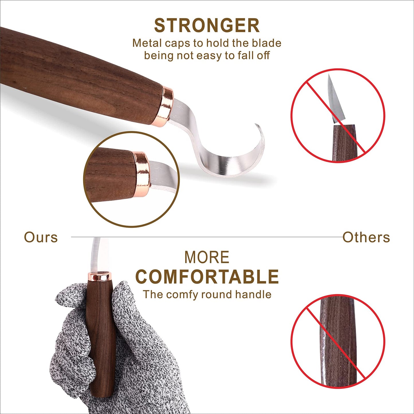 Wood Carving Tools Pack of 15- Includes Black Walnut Handle Wood Carving Knife,Whittling Knife,Hook Knife,Polishing Compound,Sharpening Stone,Cut Resistant Gloves,Wood Carving Kit for Beginners.