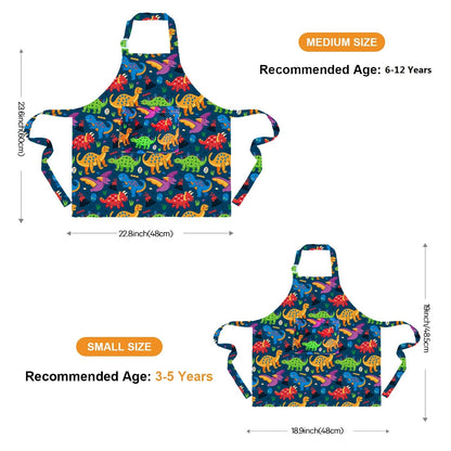 Sylfairy Aprons for Kids Girls Rainbow Unicorn Apron Children Kitchen Chef Aprons Smock (Green+Dinosaur, Small,3-5Years)