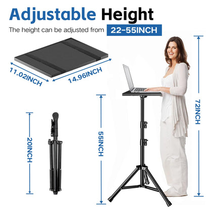 REHOSEUP Projector Stand, 33LB Load Bearing & 22-55" Height Adjustable, for Projector/Laptop/DJ Gear, Outdoor/Office/Studio - Stable Base (Black)