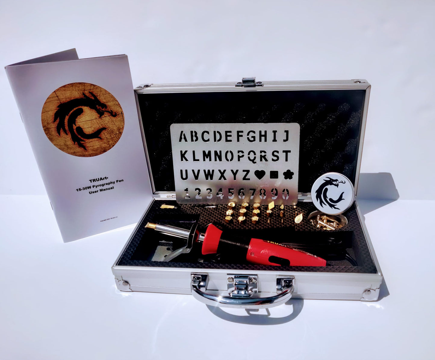 TRUArt Wood and Leather Pyrography Pen Set - Best Woodburning and Leather Crafts Burner Tool Kit - 35 Different Tips - Dual Power Mode - 30W and 15W, Gourd (Aluminum Case)