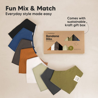 8-Pack Organic Baby Bandana Bibs for Boys, Girls - Super Absorbent Triangle Baby Bibs for Drooling and Teething Infant, 100% Cotton Extra Soft for Newborn, Infant 0-36 Months (Basics)