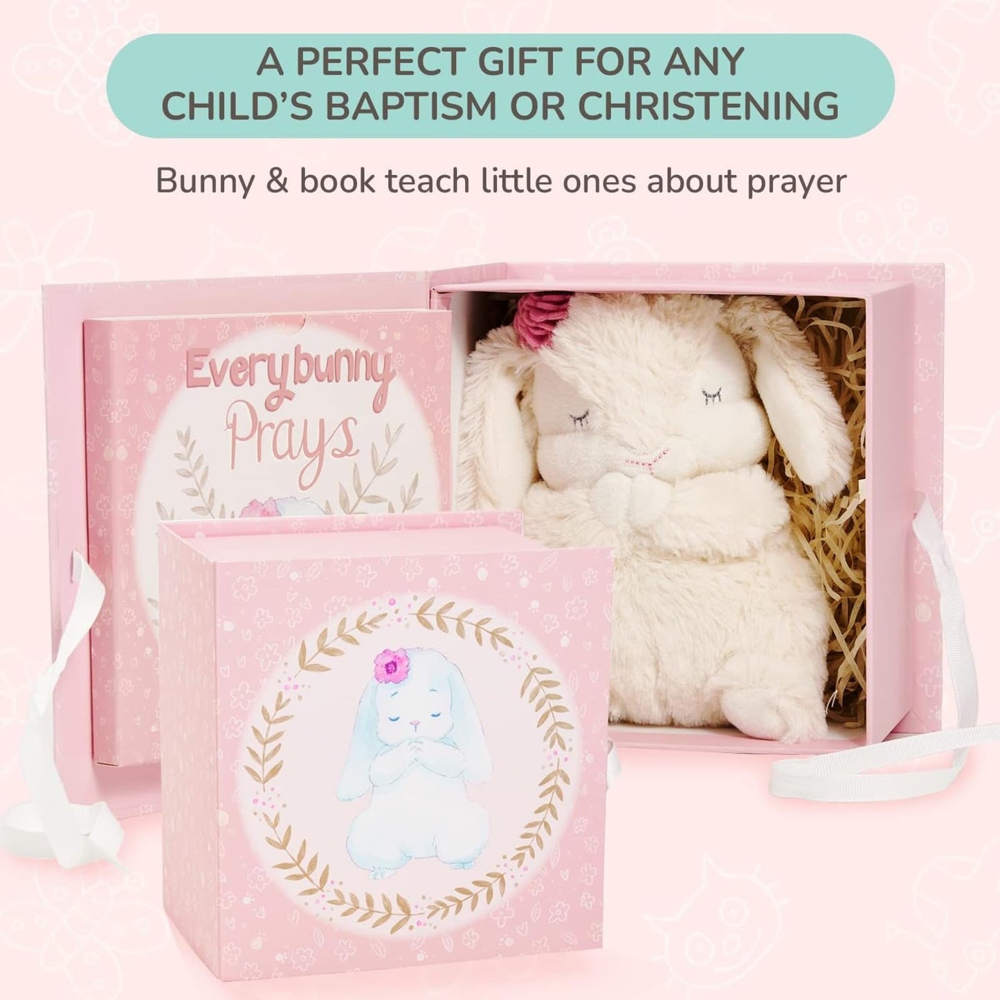 Tickle & Main Bunny Stuffed Animal & Musical Toy - Christening Gifts & Baby Dedication Gift for Girls - Gifts for Baptism - Goddaughter Gift (Pink, 7 in)