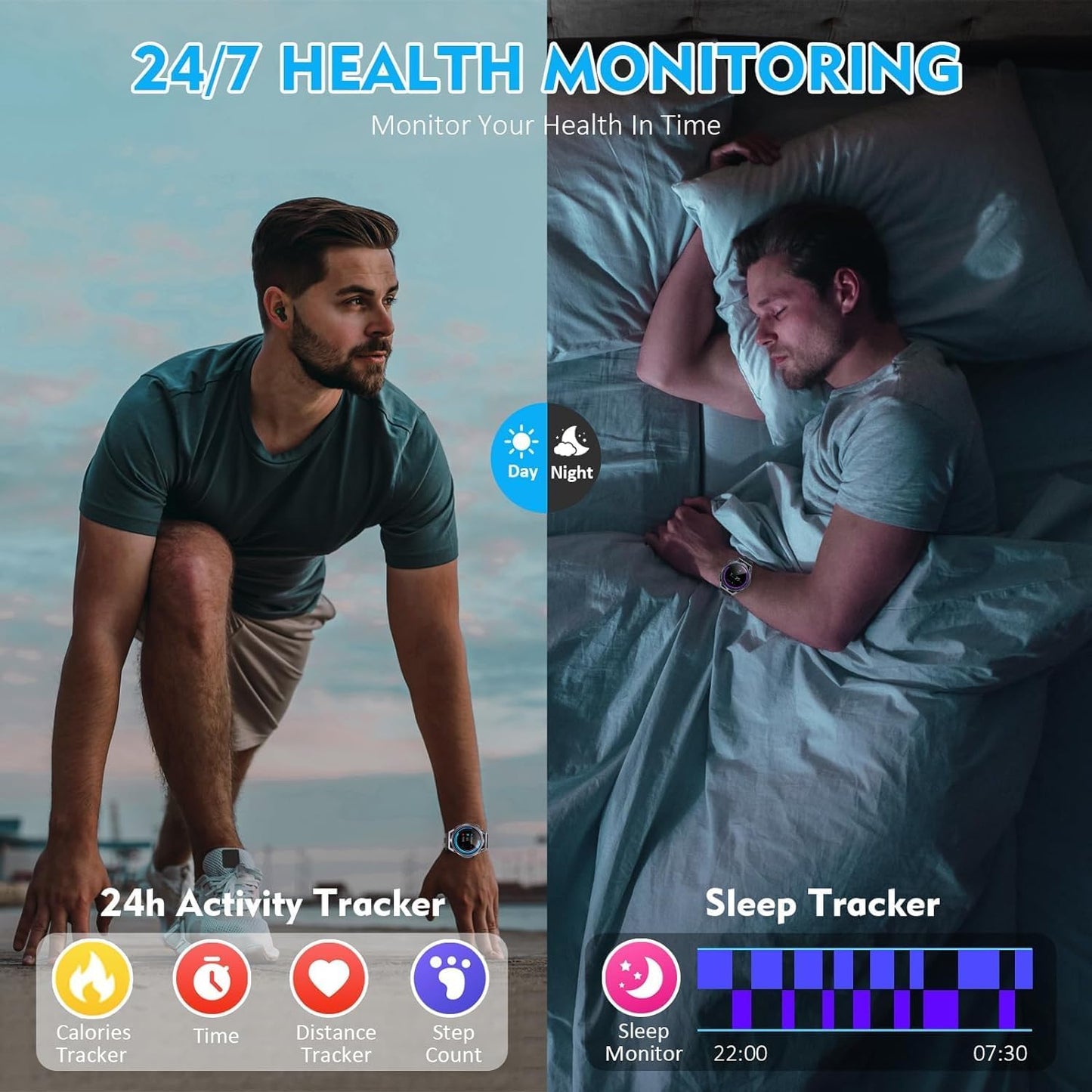 W@nyou Smart Watch with Earbuds, 1.53 inch Round Fitness Tracker, All-in-one Smartwatches with Heart Rate Blood Pressure Oxygen Sports TWS Music for Android iOS