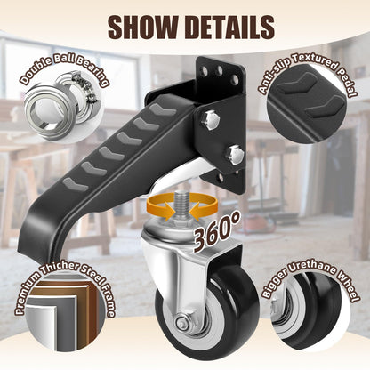 SPACECARE Workbench Casters kit 900Lbs Heavy Duty Quick Release 2 Mounting Options Retractable Workbench Stepdown Caster Wheels Adjustable Polyurethane Durable Steel Construction (Set of 4)