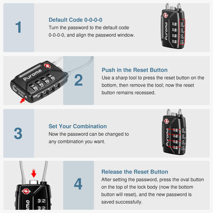 Puroma 2 Pack TSA Approved Luggage Locks, 4 Digit Combination Travel Locks Resettable Code Lock with Zinc Alloy Body for Suitcase, Toolbox, Backpack, Bag, Gym Locker (Black)