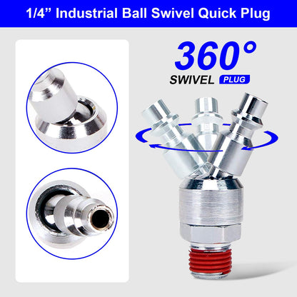 YOTOO Air Compressor Accessor Kit, Heavy Duty 20-Piece 1/4" NPT Air Tool Kit with 100 PSI Tire Inflator Gauge, Air Blow Gun and Air Hose Fittings
