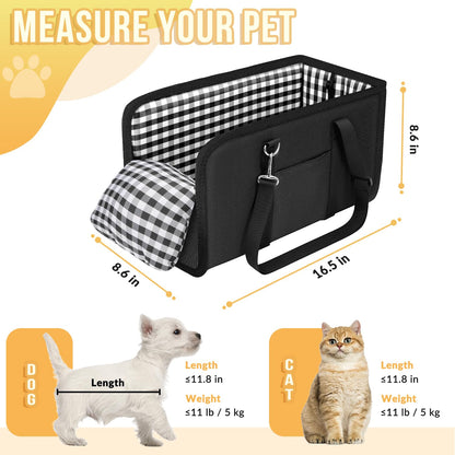 SlowTon Console Dog Car Seat - Portable Dogs Armrest Booster Seat for Small Dog, Anti-Collapse Pet Car Seat with Soft Cushion Safety Belt, Support Pet Up to 11lbs (Black)