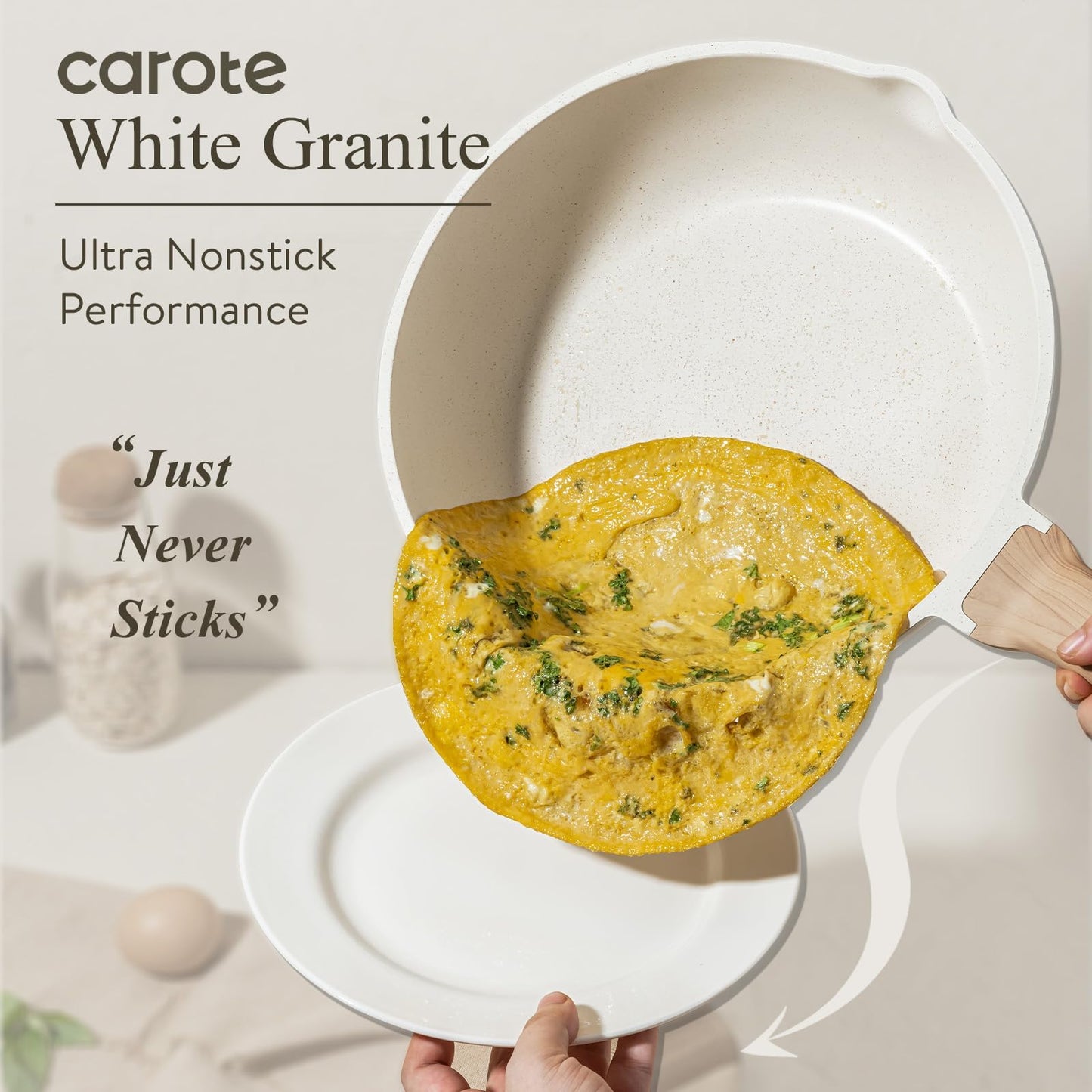 CAROTE Non Stick Frying Pan Skillet,10" Nonstick Fry Pan with Glass Lid, Egg Pan Omelet Pans, Granite Cookware PFOA Free White Granite, 10-Inch