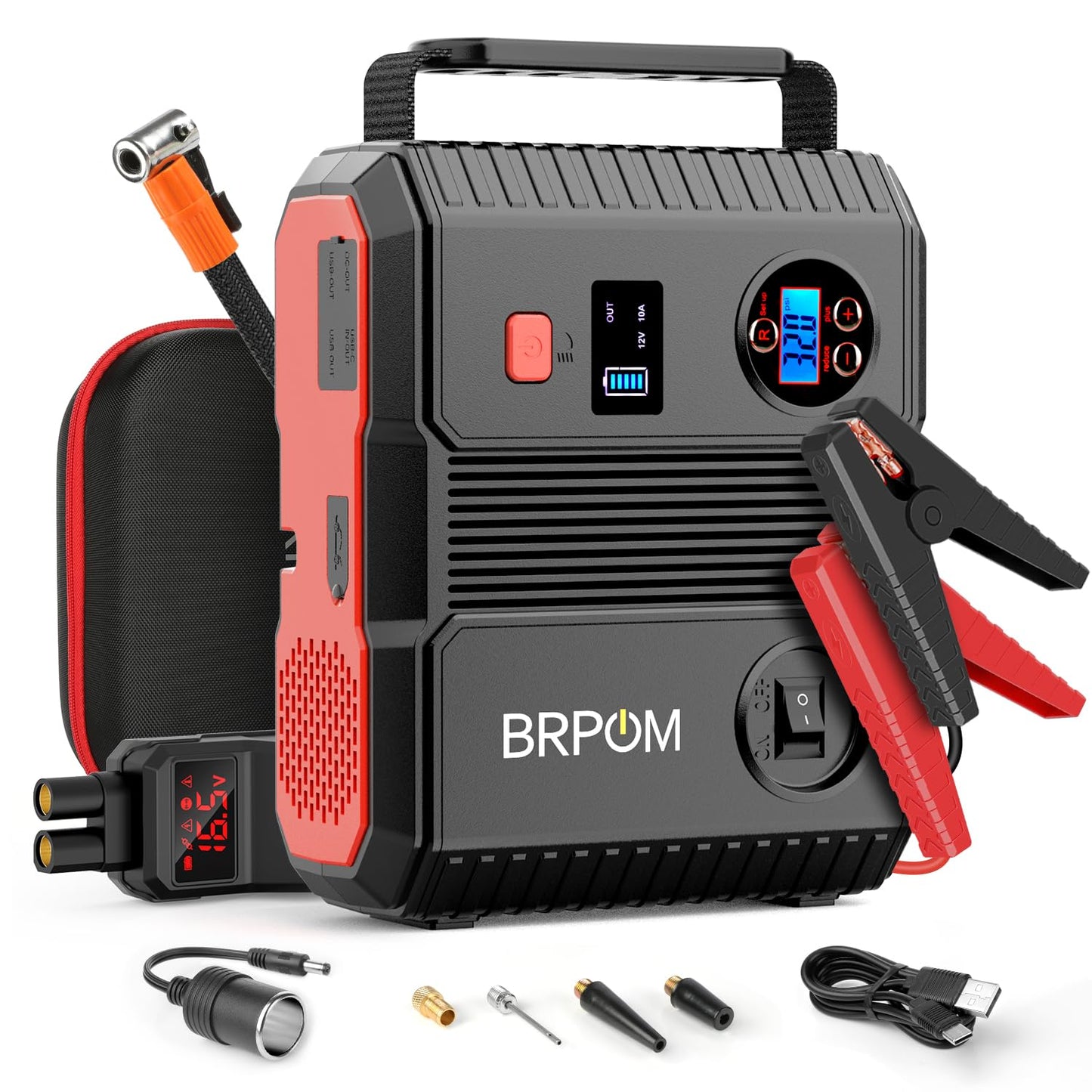 Car Jump Starter with Air Compressor, 150PSI 8000A Peak 24000mah (Up to All Gas or 8.0L Diesel Engine, 50 Times) Portable Jump Starter 12V Auto Battery Jump Pack QC 3.0 with 160W DC Out