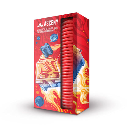 ASCENY Coiled & Double-Sleeved Mechanical Keyboard Cable, for Type-C Mechanical Keyboards (Red)