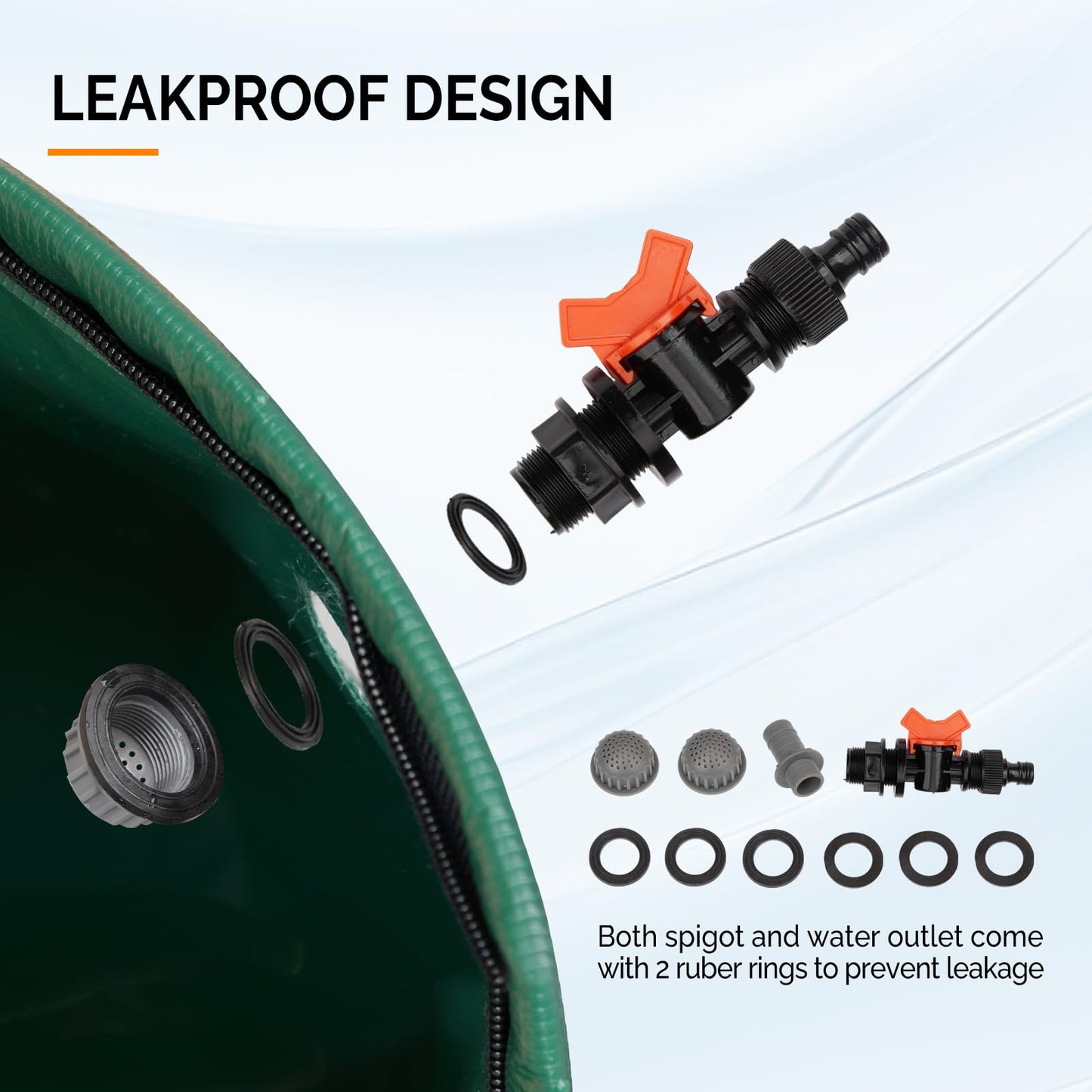 VINGLI 50 Gallon Collapsible Rain Barrel, Portable Water Storage Tank, Rainwater Collection System Downspout, Water Catcher Container with Filter Spigot Overflow Kit