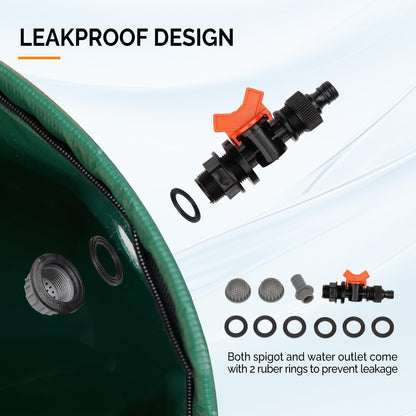 VINGLI 50 Gallon Collapsible Rain Barrel, Portable Water Storage Tank, Rainwater Collection System Downspout, Water Catcher Container with Filter Spigot Overflow Kit