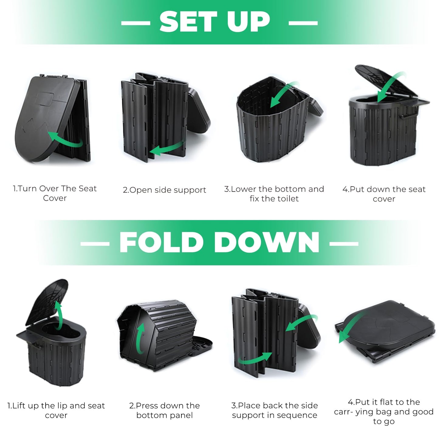 Sckee Camping Toilet, Portable Toilet for Adults, Portable Travel Folding Toilet with Lid and Paper Holder, Compact Potty for Car, Camp Toilet Portable Toilet for Camping, Hiking,Truck, RV, Beach