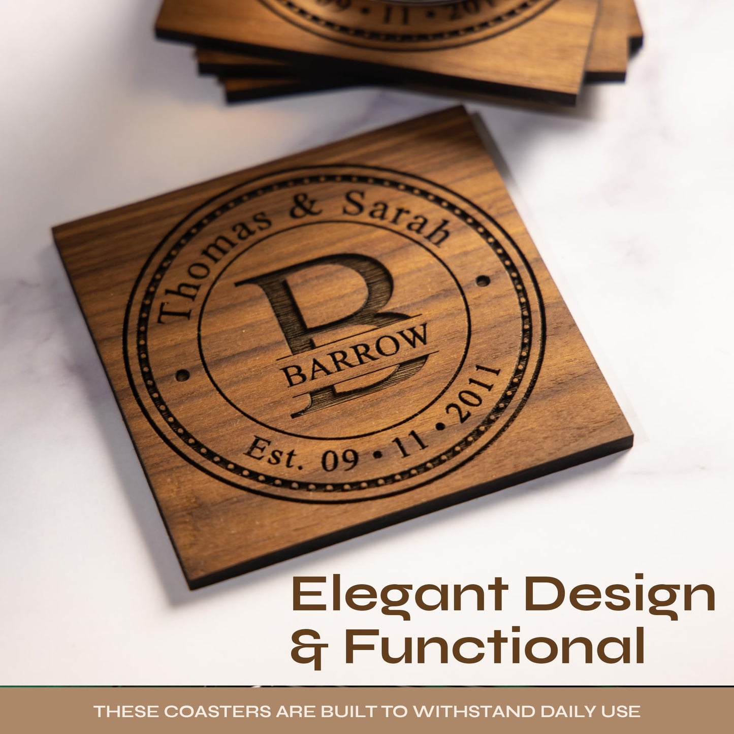 Custom Cutting Board – Personalized Wedding Gift & Bridal Shower Gift with Names & Date – Handmade in USA, (Wood Coasters, Display Stand & Gift Wrap options) – Keepsake Gift Idea for Couples