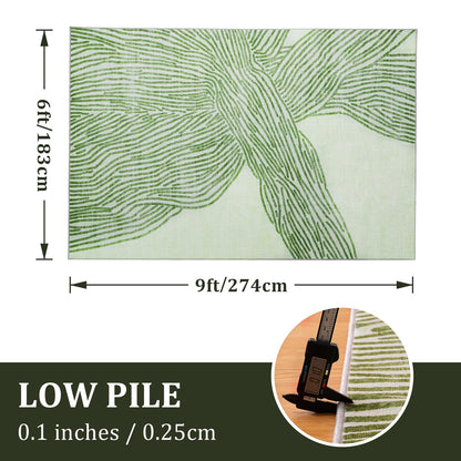 YIHOUSE Green Rug for Living Room, 6×9 Modern Abstract Area Rug, Geometric Contemporary Wave Striped Rugs for Playroom Nursery, Washable Nonslip Large Ultra-Thin Rug for Bedroom Dining Room