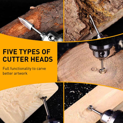 Wood Carving Drill Bits Set Compatible with Dremel Rotary Tool 5 Different Engraving Drill Accessories Bit Wood Grinding Woodworking Tool with 3mm Shank for DIY Carving Drilling Micro Sculpture