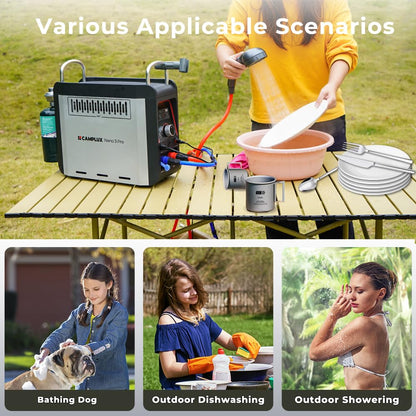 CAMPLUX Nano 3 Pro 1 lb Propane Portable Water Heater, Table Top Camp Water Heater & Shower Pump w/Built-in Battery, Compact Outdoor Camping Hot Showers