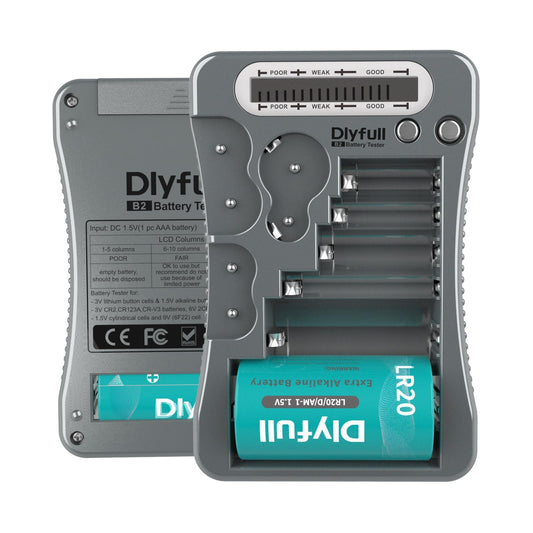 Dlyfull Universal Battery Tester with LCD Display, Multi Purpose Small Battery Checker for AA AAA C D 9V CR2032 CR123A CR2 CRV3 2CR5 CRP2 1.5V/3V Button Cell Batteries