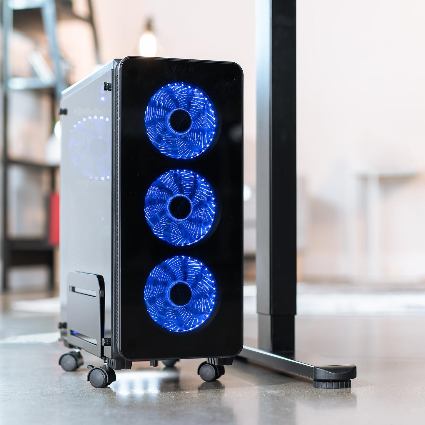 VIVO Computer Mid-Tower Case, CPU Steel Rolling Stand, Adjustable Mobile Cart Holder with Locking Caster Wheels, Black, CART-PC01