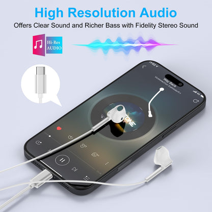 USB C Headphones for iPhone 16e/16/16 Pro/16 Pro Max/16 Plus/15 Pro/15 Pro Max/15 Plus/15,iPad Pro,Type C Wired Earbuds Microphone Earphones for Samsung Galaxy S25 Ultra/A17,Pixel 10 9 8 7,One Plus9