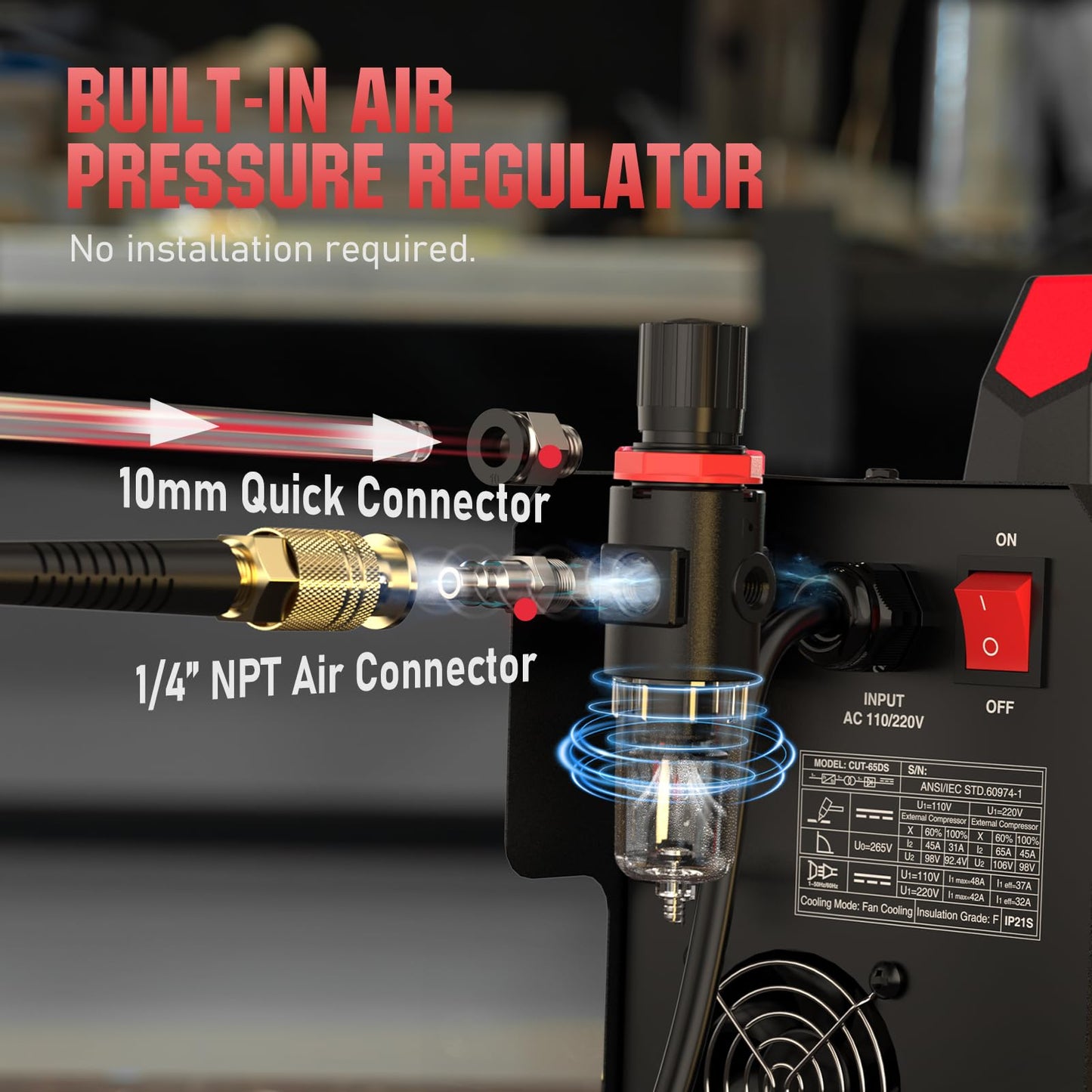 YESWELDER Plasma Cutter 65Amp Non-High Frequency Non-Touch Pilot Arc, Digital Display DC Inverter 110/220V Dual Voltage Blowback Plasma Cutting Machine CUT-65DS PRO