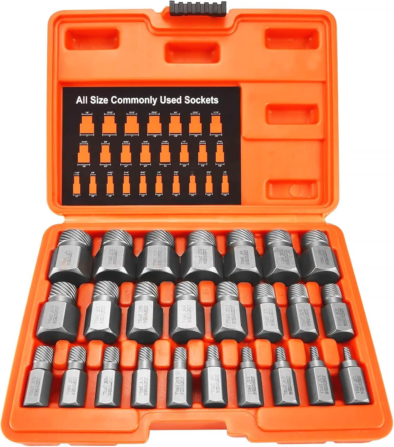 XEWEA 25Pcs Screw Extractor Set Hex Head Multi-Spline Easy Out Bolt Extractor Tool, Chrome Molybdenum Alloy Steel Heavy Duty EZ Out Rounded Screw Remover, Father's Day gift