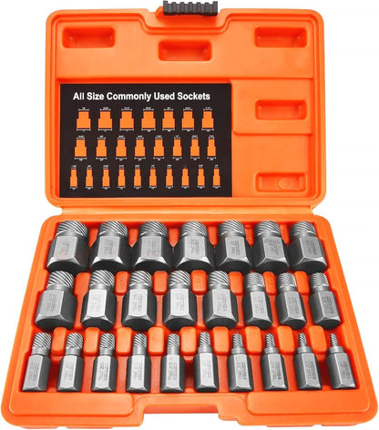 XEWEA 25Pcs Screw Extractor Set Hex Head Multi-Spline Easy Out Bolt Extractor Tool, Chrome Molybdenum Alloy Steel Heavy Duty EZ Out Rounded Screw Remover, Father's Day gift