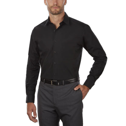 Van Heusen Men's Dress Shirt Regular Fit Poplin Solid, Black, 14" Neck 32"-33" Sleeve