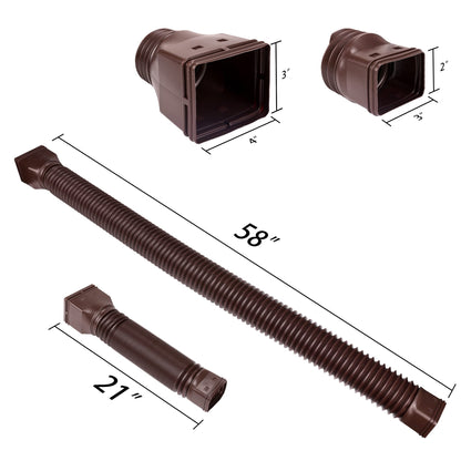 PXCAYFF 2 Pack Rain Gutter Downspout Extensions Flexible,Downspout Extender Diverter Extendable from 21" to 58". Drain Pipe Connector Extendable for Most Residential Downspouts (Brown)