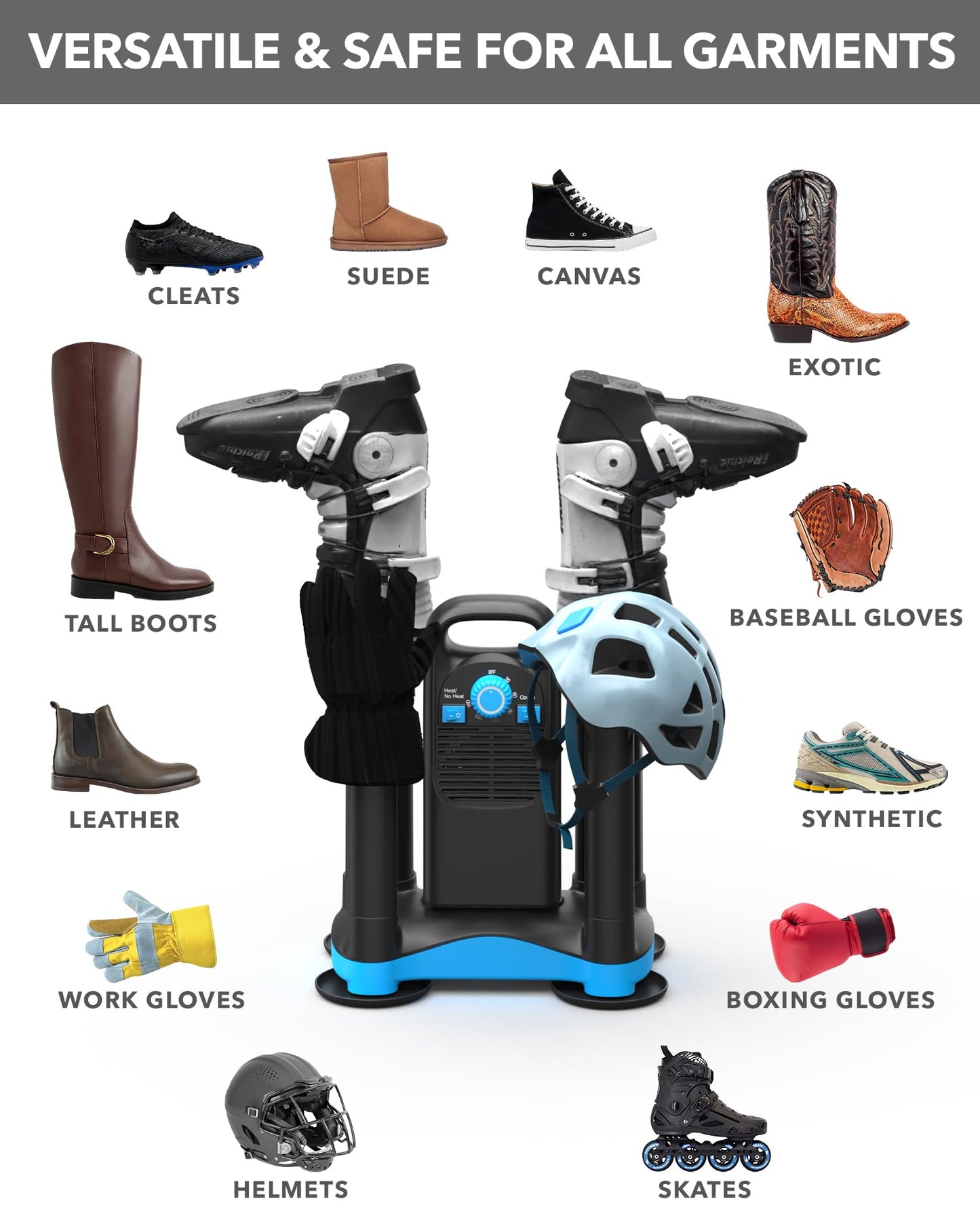 Upgraded Boot Dryer for Work Boots with Ozone Deodorizer- Easy to Use Compact Boot Warmer - Fast Drying Shoe Dryer for Sneakers, Gloves, Adjustable Drying Tubes, Ski Boot Warmers/Dryer (2 Pair Model)