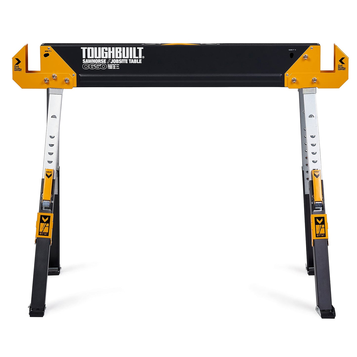 ToughBuilt - Folding Sawhorse/Jobsite Table - Sturdy, Durable, Lightweight, Heavy-Duty, 100% High Grade Steel, 1300lb Capacity, Pivoting Feet, Adjustable Height Legs - (TB-C650) 1-Pack