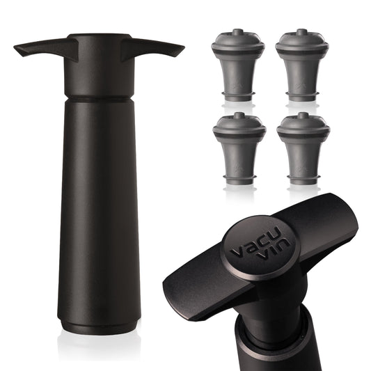 Vacu Vin Original Wine Saver with 4 Vacuum Bottle Stoppers – Black Wine Preserver Pump for Red or White Wine – Manual Air Remover System – Airtight Seal – Keep Wine Fresh Longer