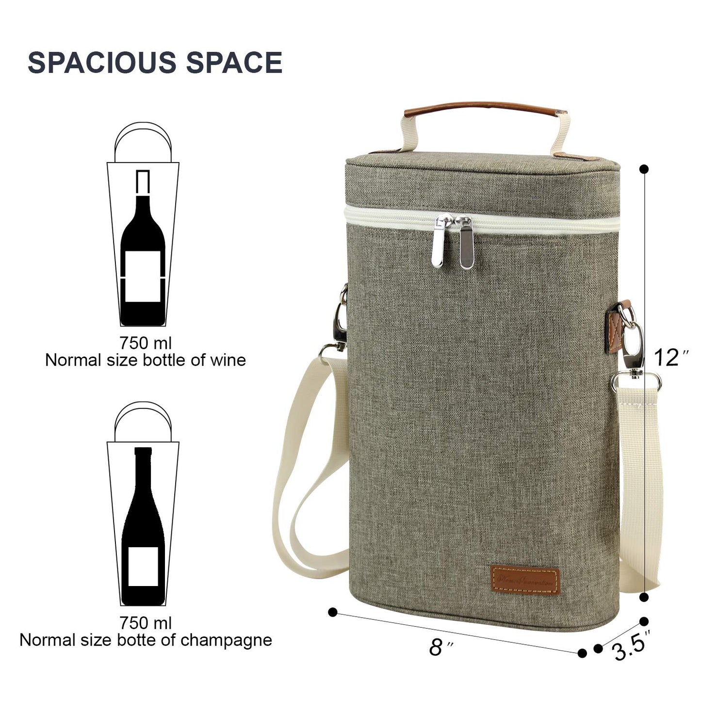 ZORMY 2 Bottle Insulated Wine Carrier Bag for Travel, Wine Carrier Tote Cooler Bag with Shoulder Strap & Corkscrew Opener, Perfect Wine Lover's Gift, Great for Picnics and Outdoor Entertaining