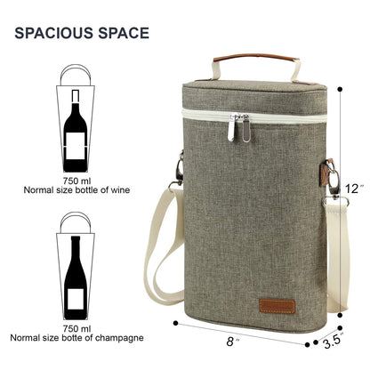 ZORMY 2 Bottle Insulated Wine Carrier Bag for Travel, Wine Carrier Tote Cooler Bag with Shoulder Strap & Corkscrew Opener, Perfect Wine Lover's Gift, Great for Picnics and Outdoor Entertaining