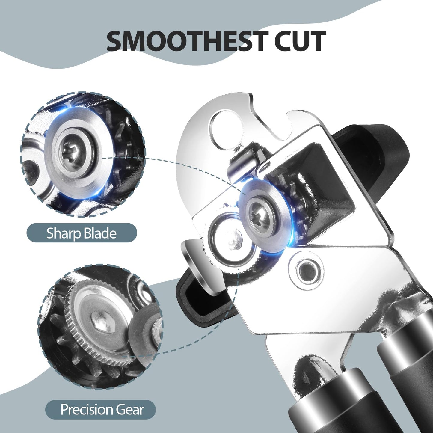 Safring Can Opener Manual, Heavy Duty Handheld Strong Can Opener with Soft Touch Handle, Sharp Blade Smooth Edge, Can Openers with Multifunctional Bottle Opener, Black