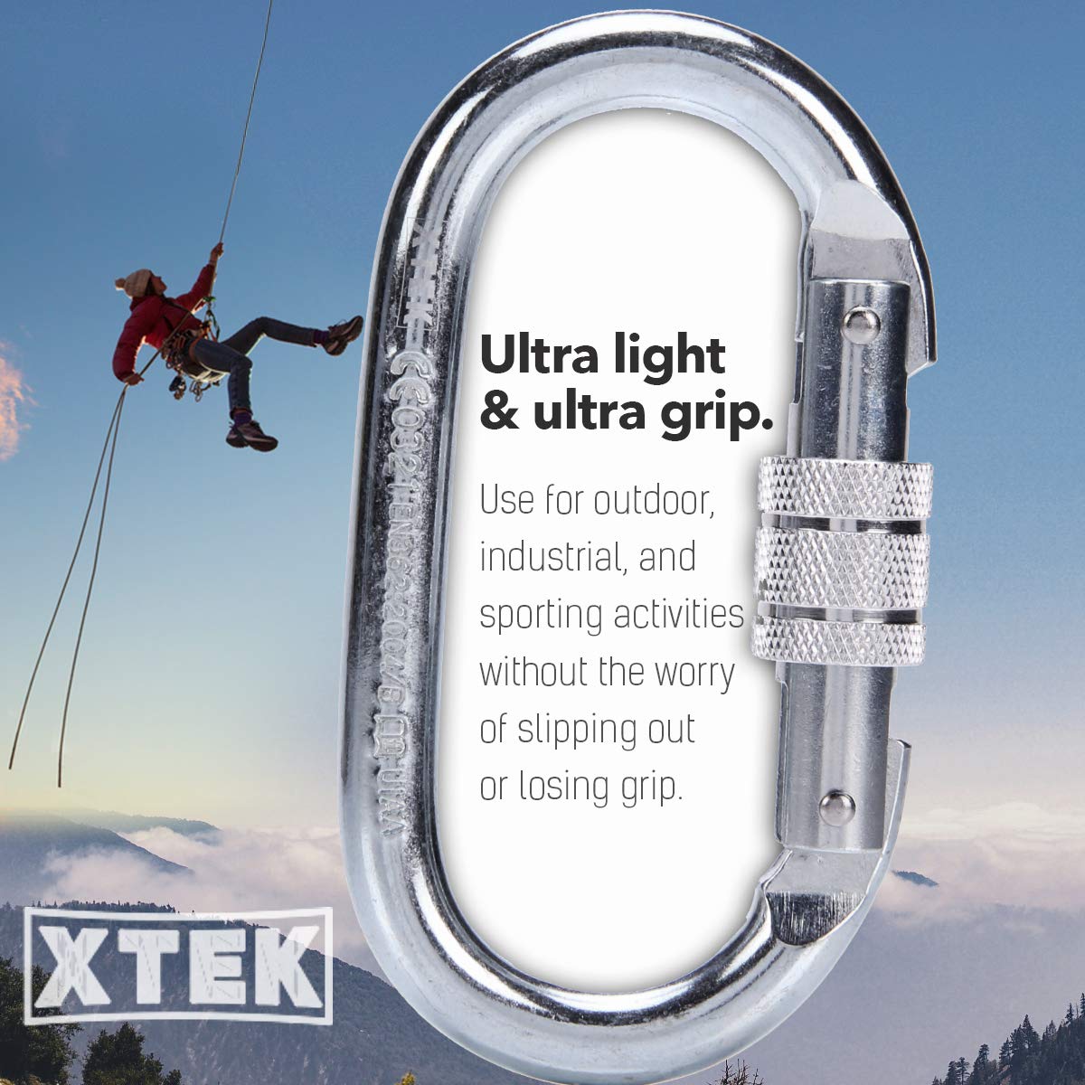 Climbing Carabiner – UIAA CE Rated 25kN/5620LB – Heavy Duty Twist Locking Carabiner Clip - Industrial Strength Large Steel Oval Carabiners - Rock Climbing Caribeener Clips for Rigging, Ropes